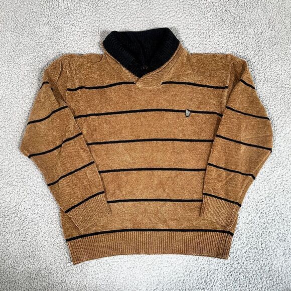 Vitage 90s Sweater Men's Pullover Cowl Neck Striped Brown Furry Fuzzy Medium - Picture 1 of 6